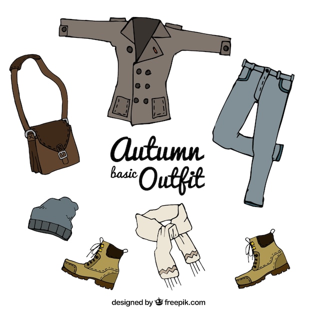 Gratis vector herfst kleding hand getekende