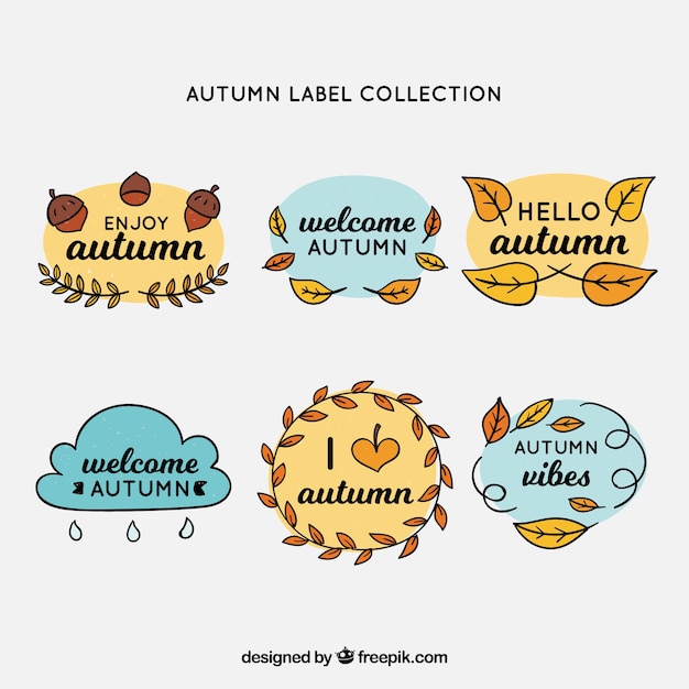 Gratis vector herfst labels-collectie met bladeren