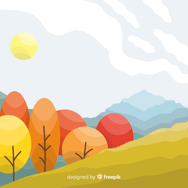 Gratis vector herfst landschaps achtergrond plat ontwerp