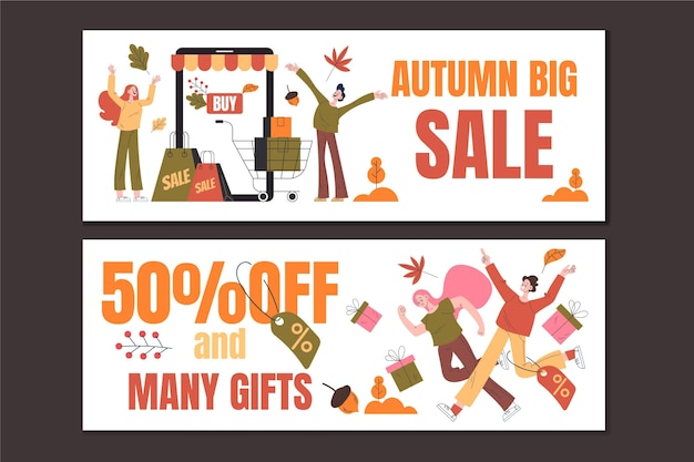 Gratis vector herfst mensen verkoop banners