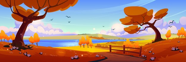 Herfst natuur landschap landelijke onverharde weg en meer