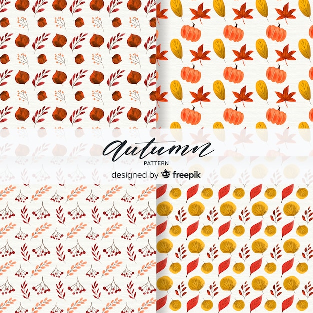 Herfst patronen collectie met elementen gratis vector