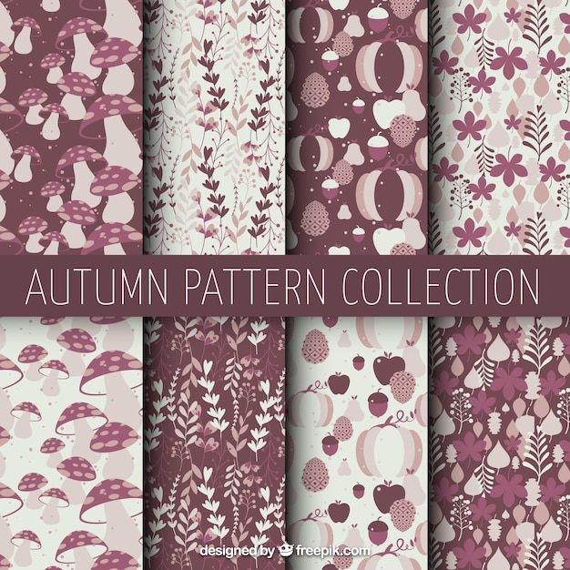 Gratis vector herfst patroon collectie in paarse tinten