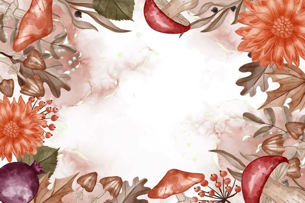 Herfst thema Aquarel frame achtergrond bloem, bladeren en paddestoel met witte ruimte