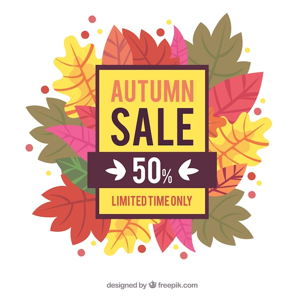 Gratis vector herfst verkoop achtergrond met kleurrijke bladeren