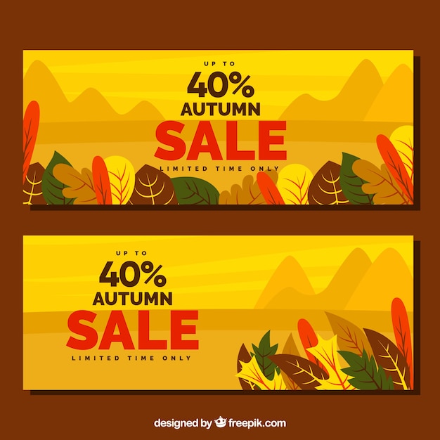 Gratis vector herfst verkoop banners met bos