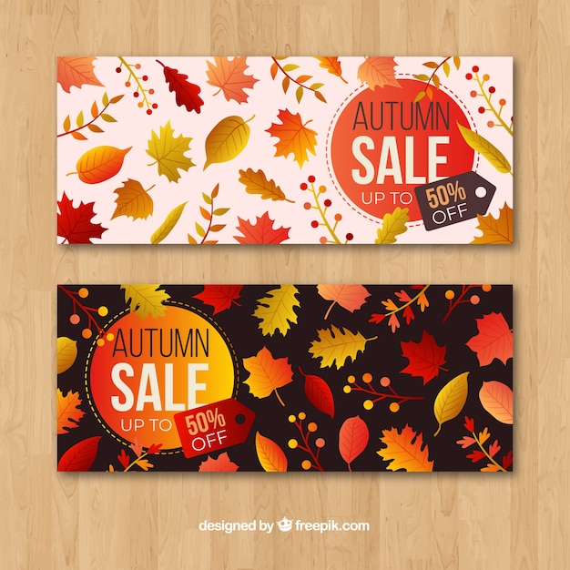 Herfst verkoop banners met kleurrijke bladeren