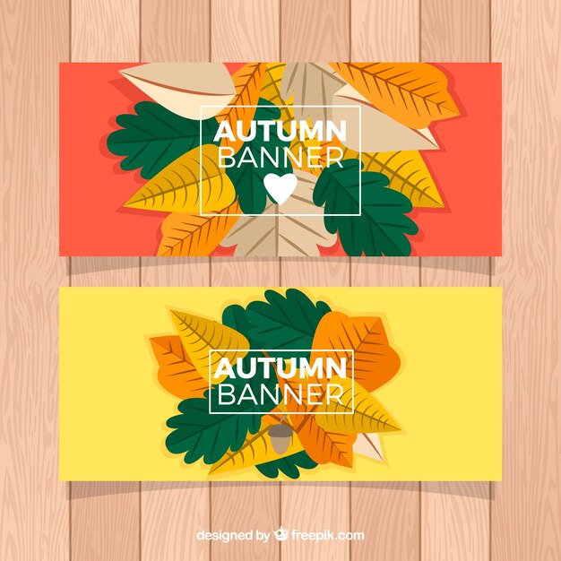 Gratis vector herfstbanners met droge bladeren