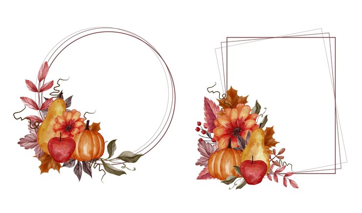 Gratis Vector herfstblad, pompoen, peer en appel bloemenframeset