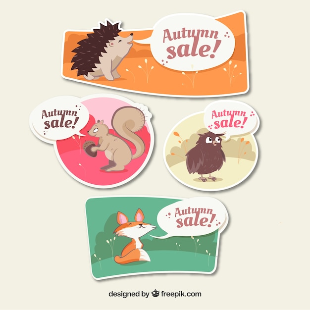 Herfstverkoop banners met schattige dieren