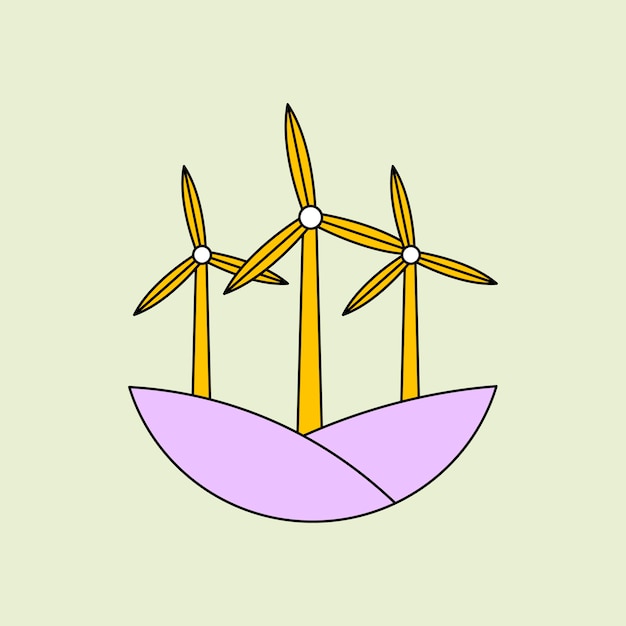 Gratis vector hernieuwbare energie sticker vector met windturbine illustratie