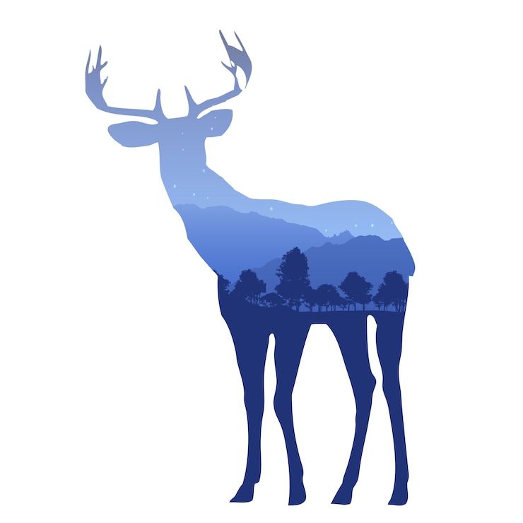 Gratis Vector hertensilhouet met dubbel blootstellingseffect met berglandschap