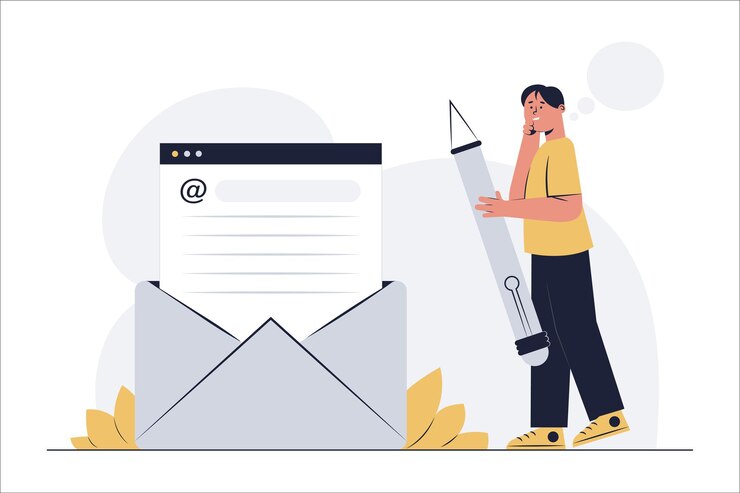 Gratis Vector het administratief personeel stuurt e-mails naar de klanten van het bedrijf online met hun smartphones