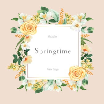 Het de lentekader die verse bloemen adverteren, bevordert, decorkaart met bloemen kleurrijke tuin, huwelijk, uitnodiging