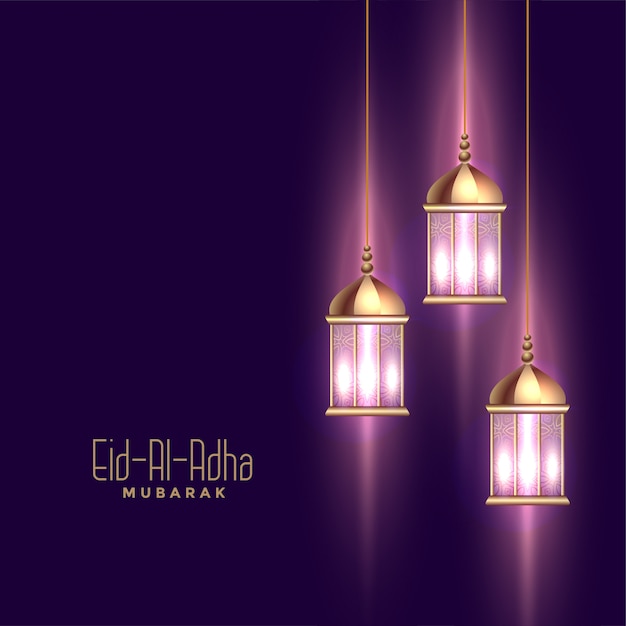 Gratis vector het glanzende eid al adha festival wenst begroetende achtergrond