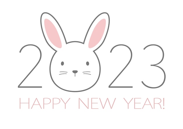 Het jaar 2023 het jaar van het konijnengroetsymbool met een cartoonachtige konijnenmascotte