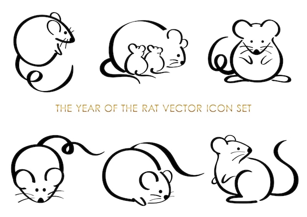 Het jaar van de rat dierenriem symbool vector illustratie set geïsoleerd op een witte achtergrond.