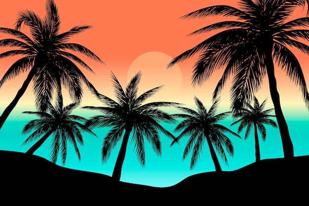 Gratis vector het kleurrijke ontwerp van palmsilhouetten