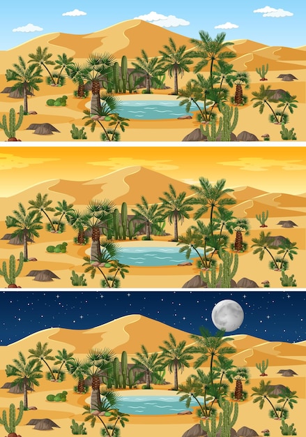 Het landschapsscène van de woestijnaard op verschillende tijdstippen van de dag