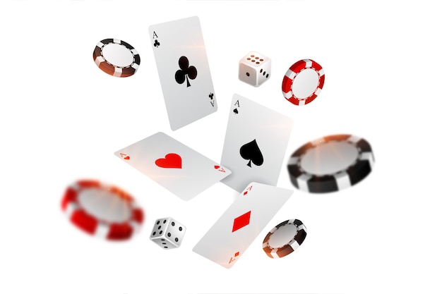 Het spelen van casinokaartspaanders en dobbelstenen vliegende achtergrond