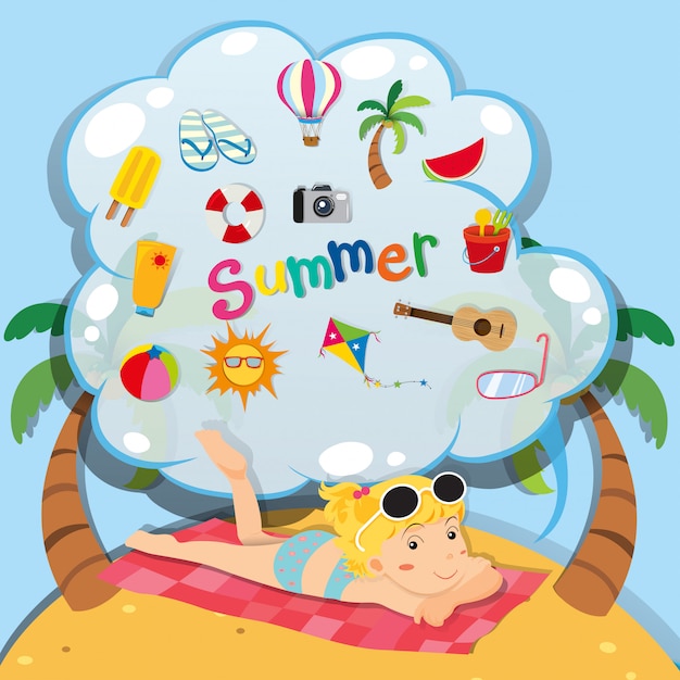 Het thema van de zomer met meisje op het strand