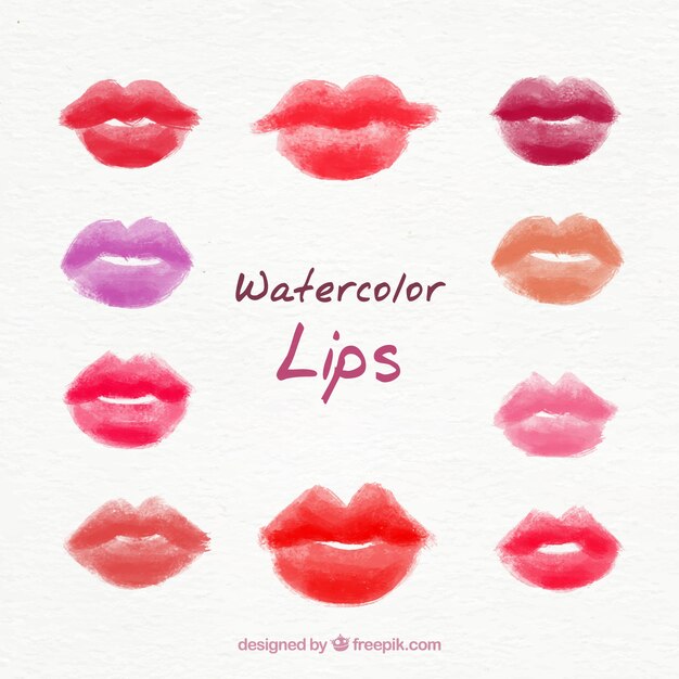 Gratis vector het verzamelen van aquarellen geverfde lippen