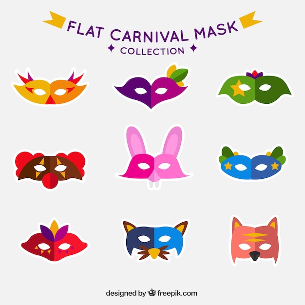 Gratis vector het verzamelen van carnaval maskers met verschillende vormen