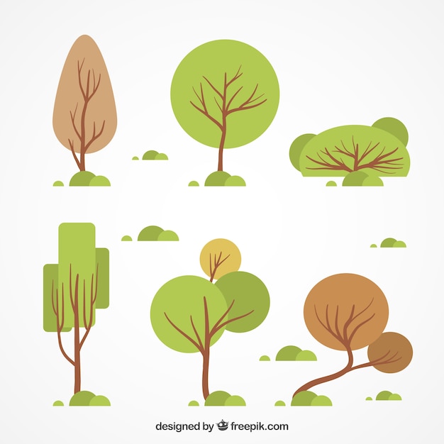 Gratis vector het verzamelen van de hand getekende herfst bomen