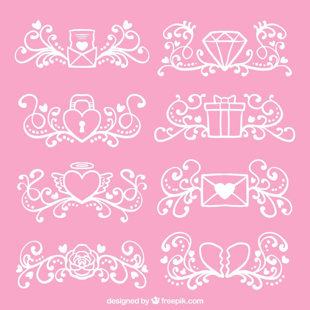 Gratis vector het verzamelen van de hand getekende valentijn ornamenten