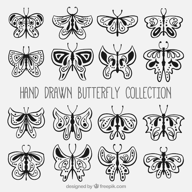 Gratis vector het verzamelen van de hand getekende vlinders in sier stijl
