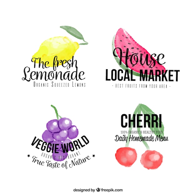 Gratis vector het verzamelen van fruit aquarel stickers