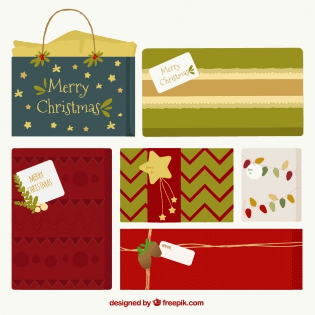 Gratis vector het verzamelen van giften van kerstmis met sierdetails