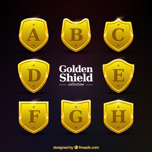 Gratis vector het verzamelen van gouden schilden met hoofdletters