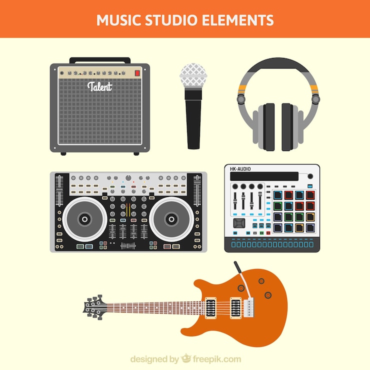 Gratis Vector het verzamelen van het controleapparaat in een muziekstudio