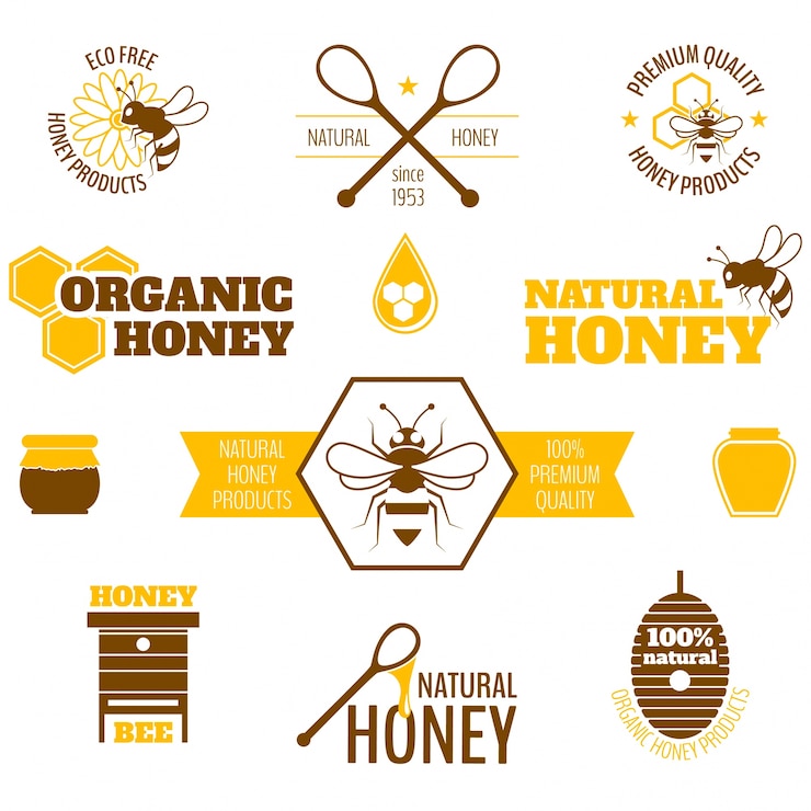 Gratis Vector het verzamelen van honing labels in plat design