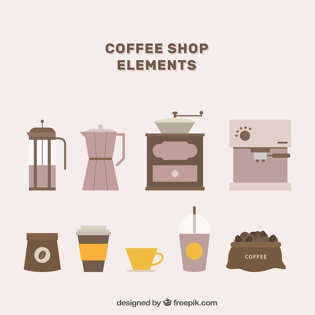 Gratis vector het verzamelen van koffie objecten in plat design
