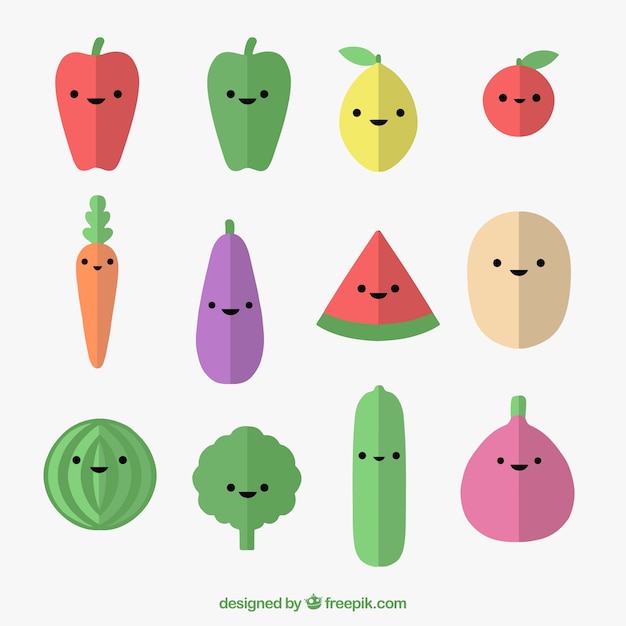 Gratis vector het verzamelen van leuke groente en fruit