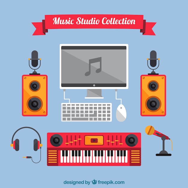 Gratis vector het verzamelen van muziek studio elementen