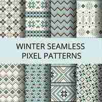 Gratis vector het verzamelen van pixel retro naadloze patronen met winter nordic ornament