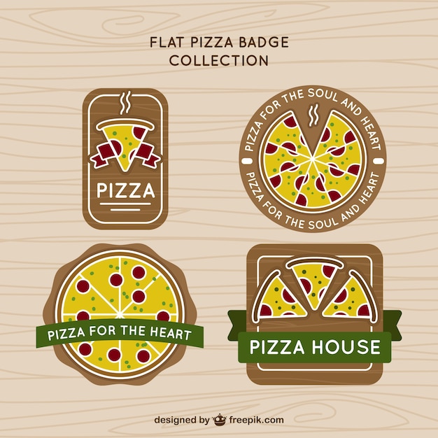 Gratis vector het verzamelen van pizza badges in vintage stijl