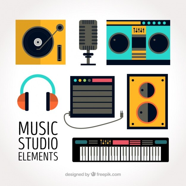 Gratis vector het verzamelen van vlakke elementen voor een muziekstudio