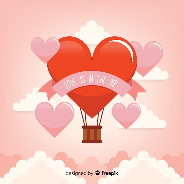 Gratis vector hete lucht ballon hart achtergrond