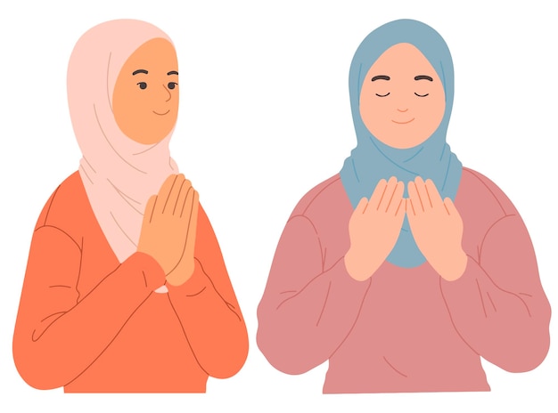 Hijab meisje bidt moslim islam ramadan clipart vectorillustratie