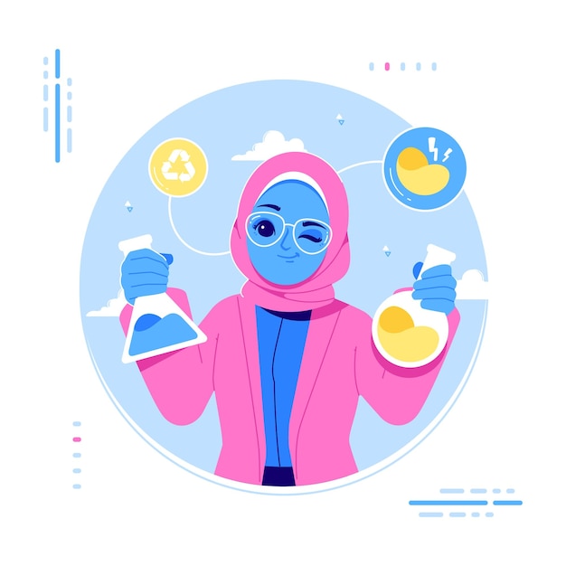 Gratis vector hijab wetenschapper scheikunde experiment illustratie