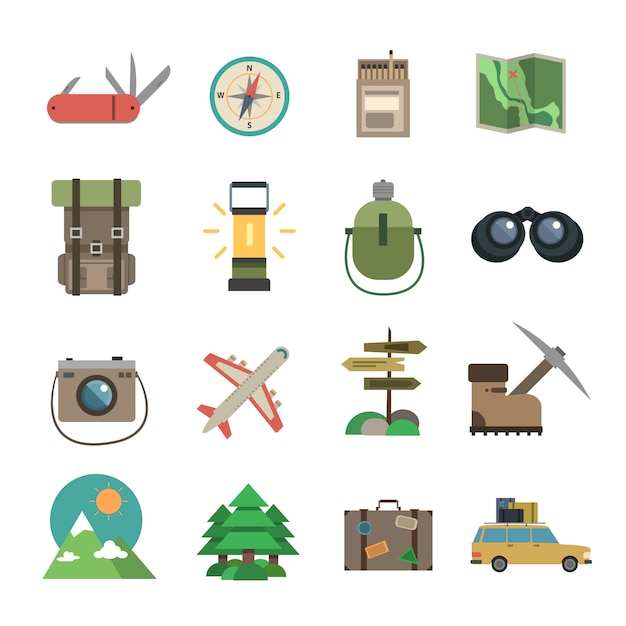 Gratis vector hiking icons set flat