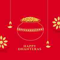 Gratis vector hindoe festival happy dhanteras wenst achtergrond met lijnstijl gouden pot vector