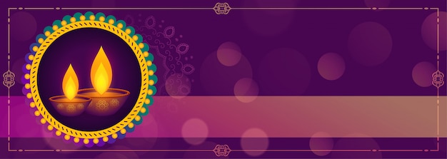 Gratis vector hindoe festival van diwali paarse banner