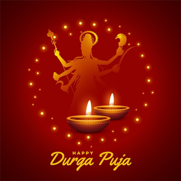 Hindoe religieuze durga pooja festival begroeting achtergrond in silhouet stijl vectorillustratie