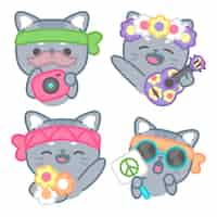 Gratis vector hippie sticker collectie met tomomi de kat