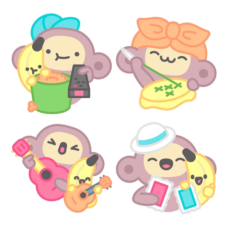 Gratis Vector hobby's stickers collectie met aap en banaan